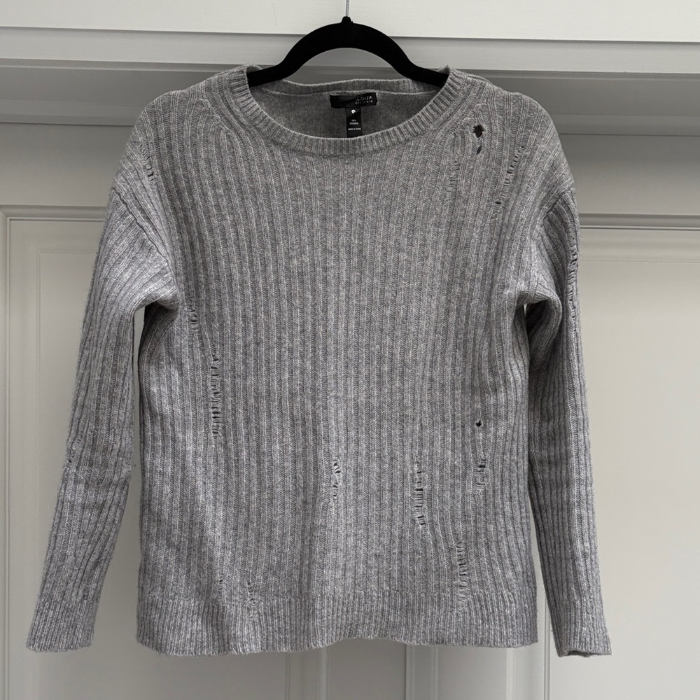 AQUA 100% Cashmere Grey Sweater with Distressing
